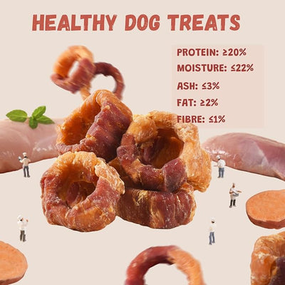 Pawmate Sweet Potato Donuts Dog Treats Chicken & Duck Wrapped, Healthy Low Fat Dog Jerky Chews, High Protein Training Treats Snacks for Small Medium Large Breed, 10.6 oz