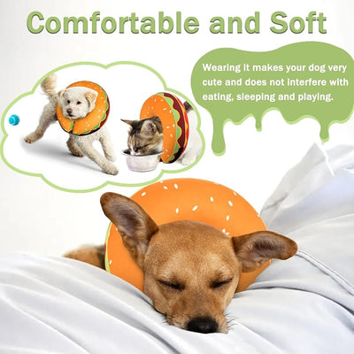 Inflatable Dog Cone Collar for Large Medium Small Dogs, Soft Adjustable Recovery Cone Collar for Dogs Cats,Dog Neck Donut Cone Alternative After Surgery(Hamburger,Medium