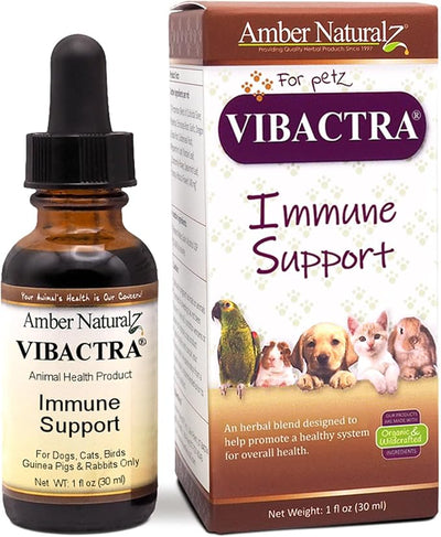 Amber NaturalZ Vibactra Immune Support Herbal Supplement for Dogs, Cats, Birds, Guinea Pigs, and Rabbits | Pet Herbal Blend for Overall Health | 1 Fluid Ounce Glass Bottle | Manufactured in the USA