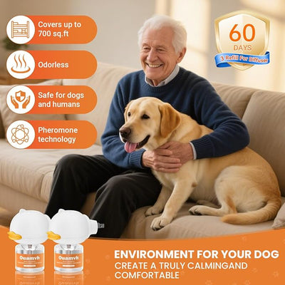 Dog Calming Diffuser, 4 in 1 Puppy Pheromones Calming Diffuser, Relaxing Pheromone Plug in Kit for Dogs Relief Stress Anxiety Fighting Scratching Peeing Accidents, 2 Diffuser 2 Refill(48ml)
