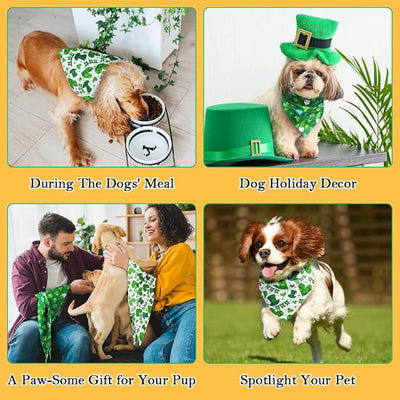Vivifying St. Patrick's Day Dog Bandana, 2 Pack Bandanas for St. Patrick's Day Clothes Outfits, Reversible Triangle Dog Scarf, Pet Apparel & Accessories for Decorations (Large, Green&White)