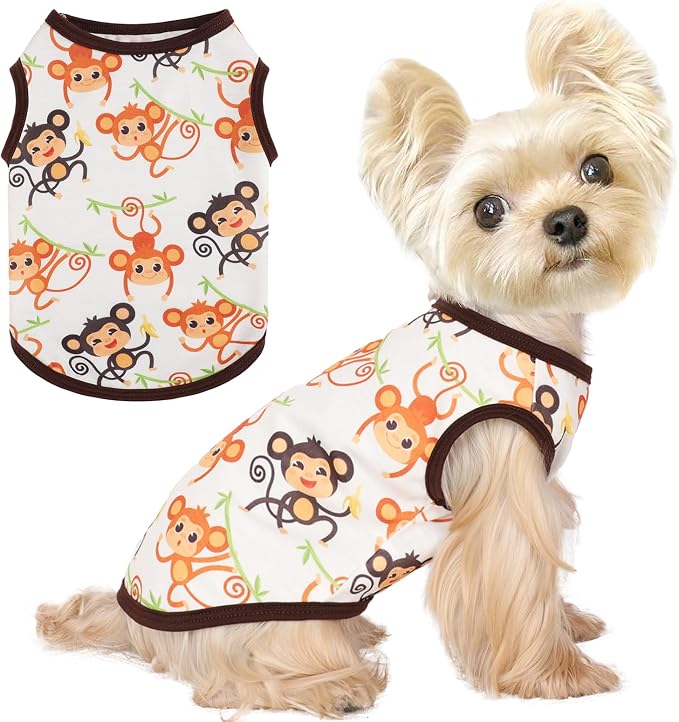 Dog Shirt Vest Dog Clothes for Small Dogs Boy Girl Stretchy Summer Puppy T-Shirts Soft Breathable Lightweight Puppy Sweatshirt Pet Cat Outfit (Monkey, Large)