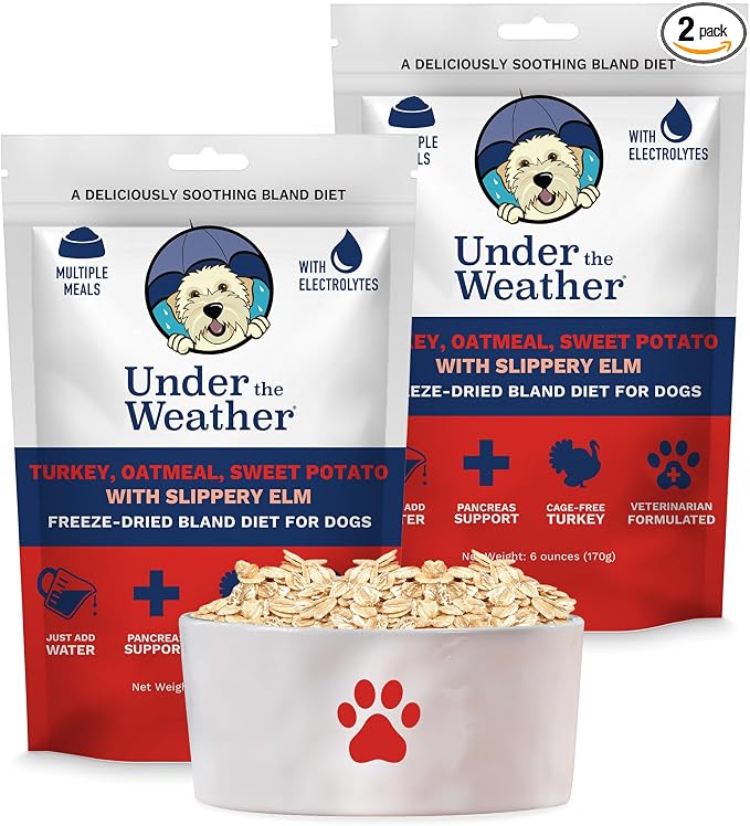 Under the Weather Bland Diet for Dogs | Easy to Digest Stomach Support for Sick Dogs | Contains Electrolytes, All Natural | 2 Pack - Turkey, Oatmeal, Sweet Potato & Slippery Elm - 6oz