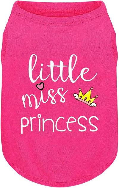 Pink Cotton Dog Shirt with 'Little Miss Princess' Print, Soft & Breathable Pet Apparel for Small to Large Dogs, All-Season Sleeveless Vest, Cute and Comfortable Dog Outfit.Pink Crown XS