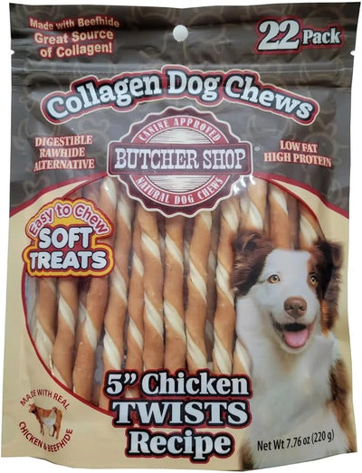 Butcher Shop Collagen Dog Chews 5" Chicken Twists Dog Treats (2 Pack - 7.76 oz per Pack)