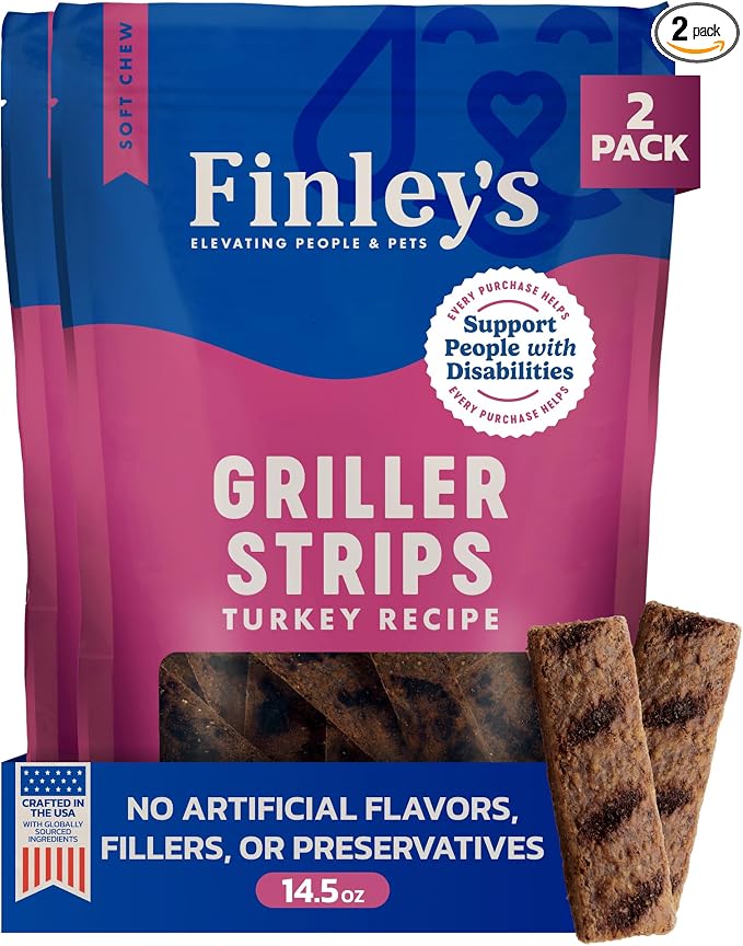 Finley's Turkey Griller Strips for Dogs, Jerky-Style Dog Treats with Real Ingredients for All Breeds and Sizes, 14.5oz, 2 Pack