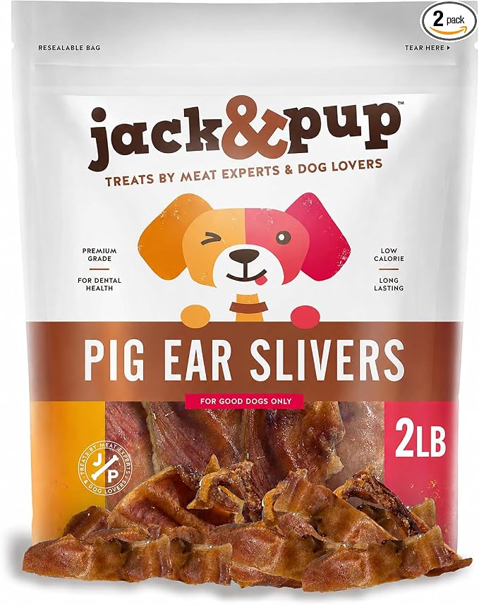 Jack&Pup Pig Ears Slivers (2Lb) - All Natural Single Ingredient Pork Strips Dog Treats, Excellent Rawhide Alternative, Dog Chews for Large and Small Dogs