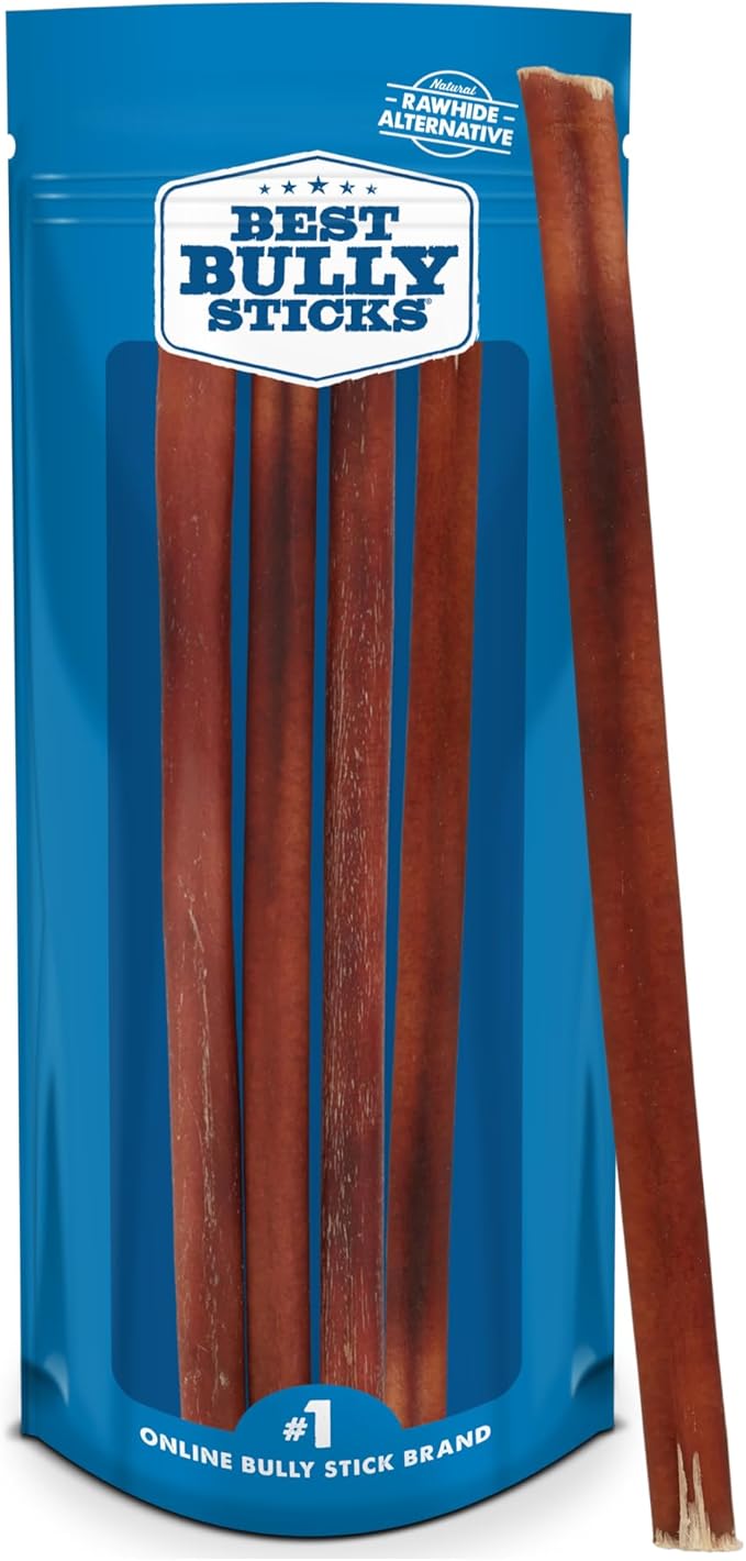 Best Bully Sticks 12 Inch Bully Sticks for Dogs - 8 oz (Pack of 1) - Natural Grass-Fed Dog Treats Large Breed, Grain and Rawhide-Free, Perfect for Medium or Large Canines