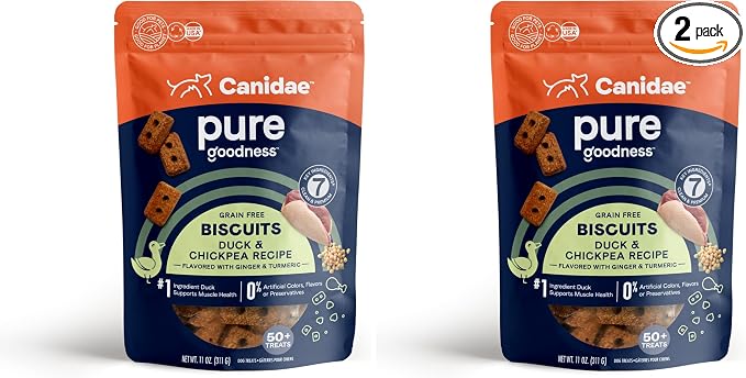 CANIDAE Pure Dog Treat Biscuits with Duck & Chickpeas, 11 oz, Grain Free (Pack of 2)