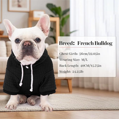 2 Pack Dog Hoodie Sweaters for Small Medium Dogs Warm Dog Clothes for Large Dogs Soft Waffle-Like Laminated Sweatshirt Bulldog (Black+Grey, XXS (Back: 8",Chest: 11", Neck: 7.9"))