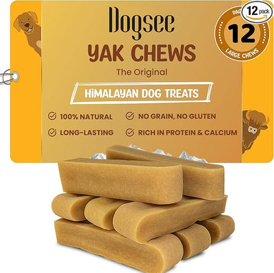 Dogsee Original Yak Cheese Himalayan Dog Chews 3lb (Large - 12 Bars) .100% Natural, 60% Protein, Dog Treats for Large Breed Dog Chews Long Lasting for Aggressive Chewers