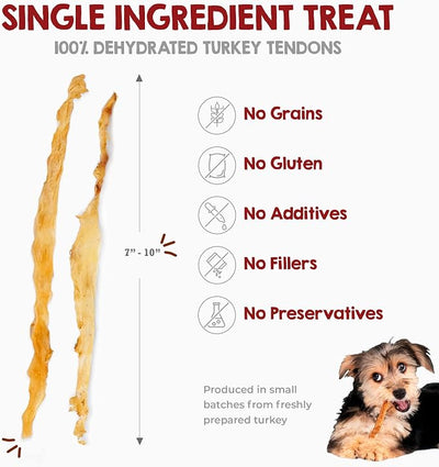 Riley's Turkey Tendons for Dogs - Single Ingredient Dehydrated Turkey Treats for Small & Large Dogs - Made in USA - Promotes Dental Health - 8 oz