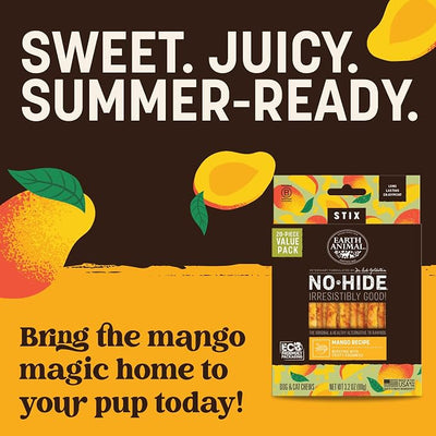 Earth Animal No Hide Stix - Long Lasting Rawhide Free Small Dog Chews Sticks, Mango - 20 Count Value Pack