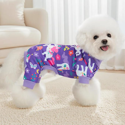 XPUDAC 4 Pieces Dog Pajamas for Small Medium Sized Dogs Stretchable Dog Pjs Soft Puppy Clothes Boy Girl Cats Pet Outfits, L
