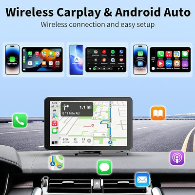 CarPlay Screen for Car, 9'' Wireless CarPlay & Android Auto - Smart Portable Touchscreen with Bluetooth/FM, Mirror Link, Voice Control, GPS Navigation, Plug & Play Car Play Screen, Gold
