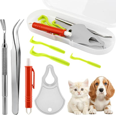 Tick Remover Tool Kit, Portable Stainless Steel Tick Tweezers + Remover TicksKey, 7pack Essential Tools for for Humans, Dogs & Cats Outdoor Activities, Quick & Safe(Size:1pack)