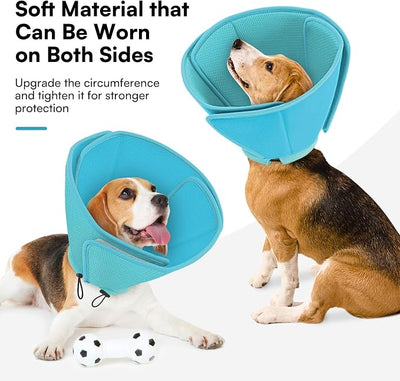 Queenmore Dog Cones for Large Dogs,Soft Dog Cone Stop Licking After Surgery, Adjustable Pet E-Collar Alternative for Wound Healing,LightBlue,X-Large
