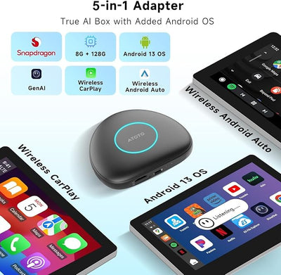 Wireless CarPlay&Android Auto Adapter with 4G LTE Magic AI Box | GPS, Full Android OS, OBD II, Gemini 3.0, Enjoy Video & Music Apps, Plug & Play for Factory Wired CarPlay & Android Auto