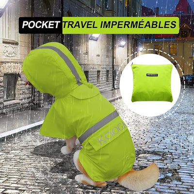 Dog Raincoat Waterproof Poncho Apparel for Small to Medium Sized Dogs, Pet Jacket with Reflective Strips, Polyester and TPU Material, Fluor-Yellow, 3XL