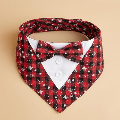 Tuxedo Dog Collar for Wedding Engagement and Birthday, Formal Dog Bandana Collar Costume with Bow Tie and Adjustable Buckle,Suitable for Small Medium Large Dog. (Snowflake, XS)