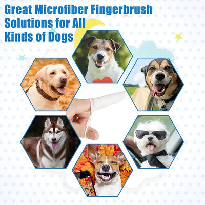 Chunful 20 Pcs Dog Fingerbrush Microfiber Full Soft Finger Toothbrush Pet Dental Finger Brush for Dog Cat Washable Teeth Cleaning Remove Plaque and Tartar