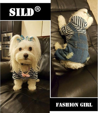 SILD Pet Denim Jumpsuit Dog Jeans Hoodies Cool Blue Coat Medium Small Dogs Classic Jacket Puppy Blue Vintage Washed Vests (XXL)