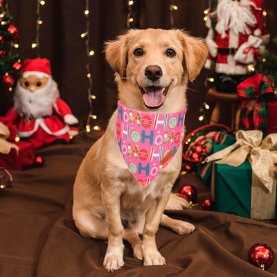 PTDECOR Christmas Dog Bandana, Reversible Holiday Xmas Pet Scarf, Multi Size, Pink Blue Christmas Bandanas for Extra Large Dogs Pets (Pink&Blue, X-Large)