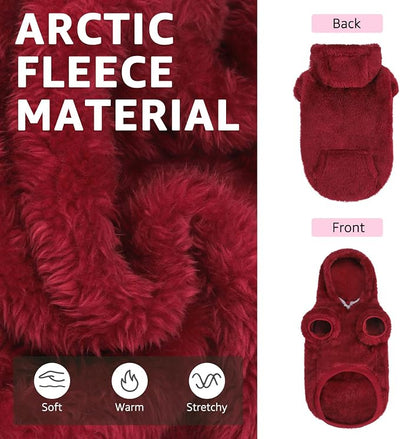 SCENEREAL Fleece Dog Sweaters Hoodie for Small Medium Large Dogs Girls Boys, Plush Fuzzy Dog Clothes Hoodies with Leash Hole, Winter/Fall Puppy Cold Weather Coat, Sherpa Hooded Sweatshirt, Burgundy SM