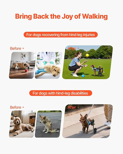 VEVOR Dog Wheelchair for Back Legs, Lightweight 2 Wheels Pet Wheelchair, Height, Width & Length Adjustable, Dog Cart with Shock-Absorbing Wheels, for Injured, Disabled Dogs