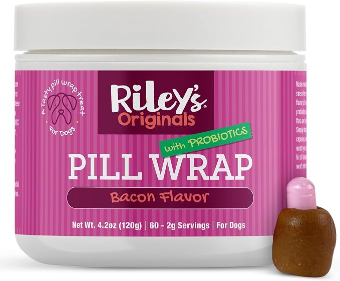Riley's Pill Wrap for Dogs with Probiotics - Delicious Bacon Flavored Pill Paste for Dogs - Wrap Pills, Capsules, & Tablets in a Pocket or Pouch to Mask The Taste & Make Medication Time Easy - 4.2 oz