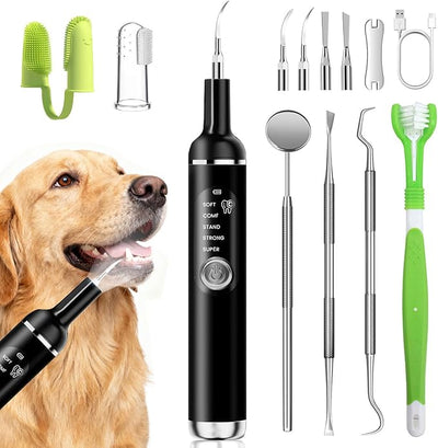 Pet Ultrasonic Tooth Cleaner,Dog Plaque Remover Tool,Black | dog teeth cleaning,plaque remover for teeth,dog tartar and plaque remover,plaque off for dogs,5 Mode Pet Teeth Cleaning Kit