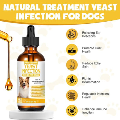 Yeast Infection Treatment for Dogs,Dog Ear Infection Treatment,Itchy Ear,Skin&Allergy Symptoms Relief-Reduces Inflammation&Relieves Irritation,Dog Supplement Drops with Multivitamins Probiotics