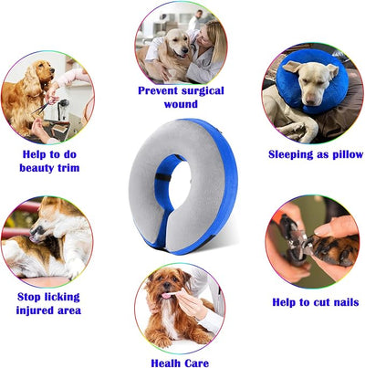Inflatable Cone Collar for Dogs After Surgery, Soft Adjustable Blow up Donut E-Collar for Small Medium Large Dogs and Cats