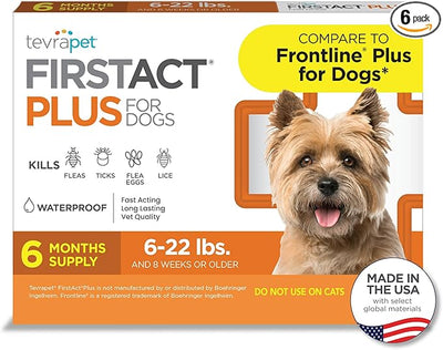 FirstAct Plus Flea Treatment for Dogs, Small Dogs 5-22 lbs, 6 Doses, Same Active Ingredients as Frontline Plus Flea and Tick Prevention for Dogs
