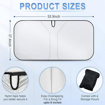 SINGARO 300T Universal Car Windshield Sun Shade, Foldable Reflective for Windshield & Window Shades with Overlapping Design, Car Interior Accessories (57" L x 36.2" W)