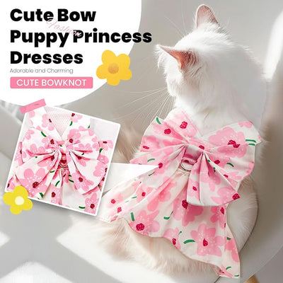 ABRRLO Cute Dog Dress Small Dog Clothes for Girls Female Puppy Outfits Pink Floral Pet Summer Clothes Bowknot Doggy Cat Princess Dress Harness Set for Holiday Birthday Party Costume Clothing (Pink,S)