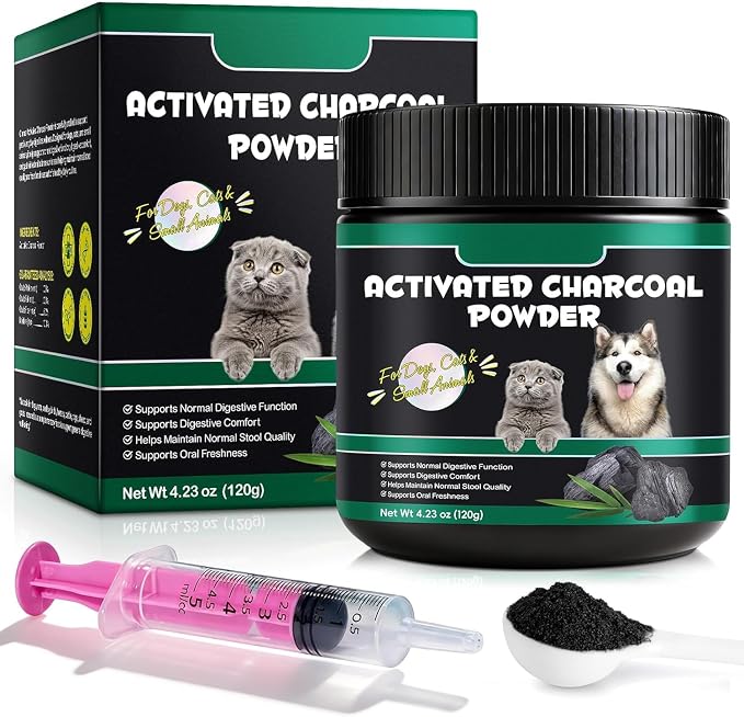 Activated Charcoal for Dogs & Cats – 120g Powder for Digestive Health & Normal Stool – Single Ingredient, Non-GMO, Gluten-Free Pet Supplement