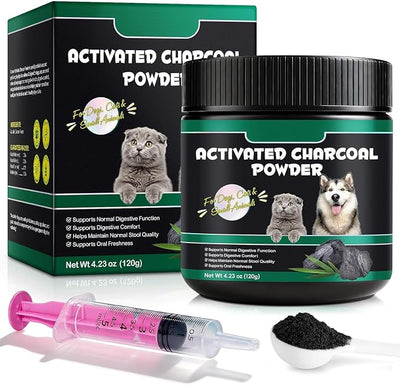 Activated Charcoal for Dogs & Cats – 120g Powder for Digestive Health & Normal Stool – Single Ingredient, Non-GMO, Gluten-Free Pet Supplement