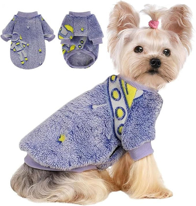 Dog Sweater Glow in The Dark Girl Pink Small Fleece Clothes Winter Soft Thickening Warm Puppy for Dogs Boy Teacup Yorkie Chihuahua (XS,Blue)