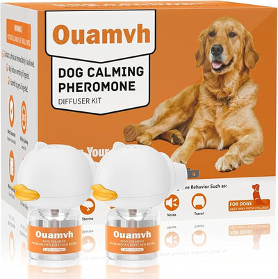 Dog Calming Diffuser, 4 in 1 Puppy Pheromones Calming Diffuser, Relaxing Pheromone Plug in Kit for Dogs Relief Stress Anxiety Fighting Scratching Peeing Accidents, 2 Diffuser 2 Refill(48ml)
