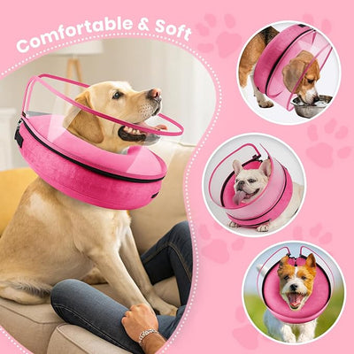 BARKLESS Dog Cone, Inflatable Dog Cone After Surgery, Soft Surgery Collar with Enhanced Anti-Licking Guard Shield for Pets, Patented Protective Donut Collar (Hot Pink, XL (Neck: 18"-23"))