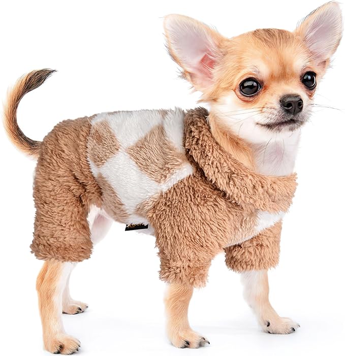 Sebaoyu Turtleneck Dog Pajamas for Small Dogs, Fleece Sweater, Winter Cute Tiny Clothes Outfit Puppy Pet Jumpsuits Chihuahua Yorkie Cat Clothing(Beige, Medium)