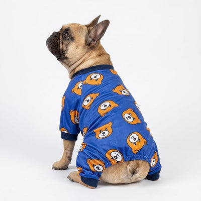 Fitwarm Cute Bear Dog Pajamas, Dog Clothes for Small Dogs Boy Girl, Fleece Pet Onesie with Feet, Royal Blue, Brown, Large