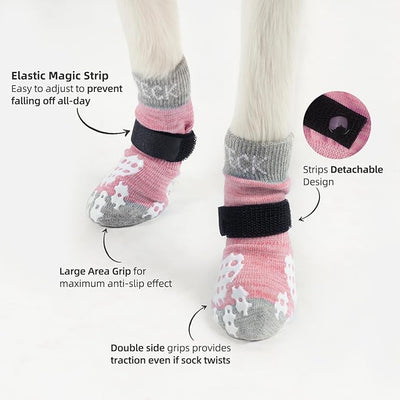 PUPTECK Anti-Slip Dog Socks with Double Sides Grips for Small Medium Large Dogs Hardwood Floors Prevents Licking, Dog Shoes for Hot Pavement Traction Control Paw Protector for Senior Dogs, Pink S