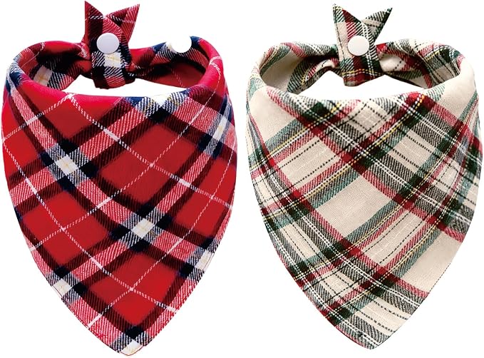 2PCS Dog Bandanas Plaid Two-Sided,Holiday Scarf,Stylish Triangle Dog Outfit for Boy and Girl,Winter Classic Plaid Pet Scarf for Medium to Large Dogs,Medium