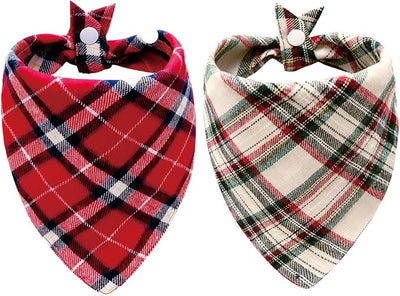 2PCS Dog Bandanas Plaid Two-Sided,Holiday Scarf,Stylish Triangle Dog Outfit for Boy and Girl,Winter Classic Plaid Pet Scarf for Medium to Large Dogs,Medium