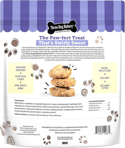 Three Dog Bakery Swirly Paws, Soft-Baked Puppy Training Treats with Carob Chip & Vanilla, Biscuits for Dogs