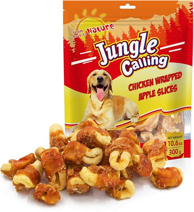 Jungle Calling Dog Treats, Skinless Chicken Wrapped Apple Treats, Gluten and Grain Free, Chewy Dog Bites for Balanced Nutrition, 10.6oz