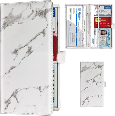 TOURSUIT Car Registration and Insurance Card Holder, Vehicle License Document Glove Box Compartment Organizer, Interior Car Accessories for Women Men (Marble Grey)