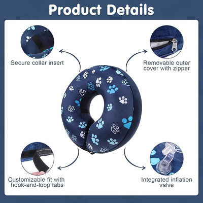 BEAUTYZOO Inflatable Dog Cone Collar, Recovery Dog Cone After Surgery, Adjustable Blow up Dogs Donut Collar, Pet Recovery Collar for Dogs,Navy Blue M